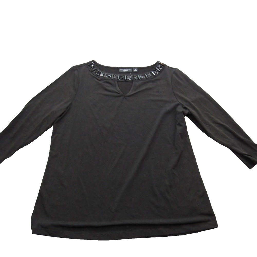 Susan Graver Artisan Shirt Womens Medium Black Embellished Beaded 3/4 Sleeve Top